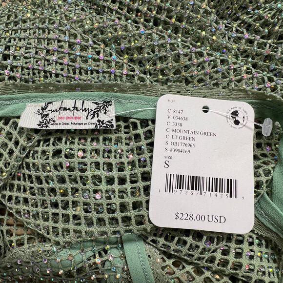 New Free People Sheer Open Weave Slip Maxi Dress Green Rhinestone Boho Beach - Picture 16 of 16
